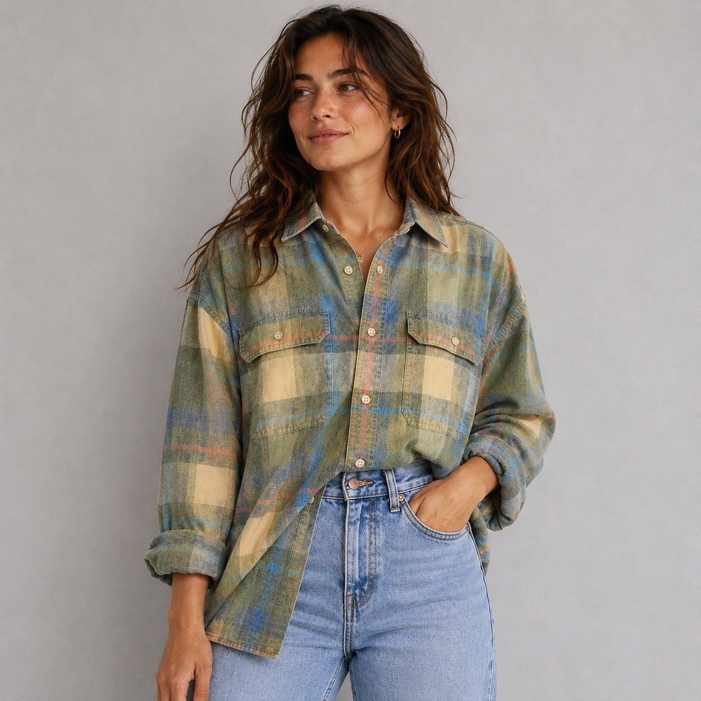 Vintage LL Bean shirt mens XL sun washed plaid lightweight flannel lake house